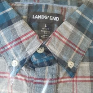 Land's End NWT tailored fit L OCBD plaid shirt